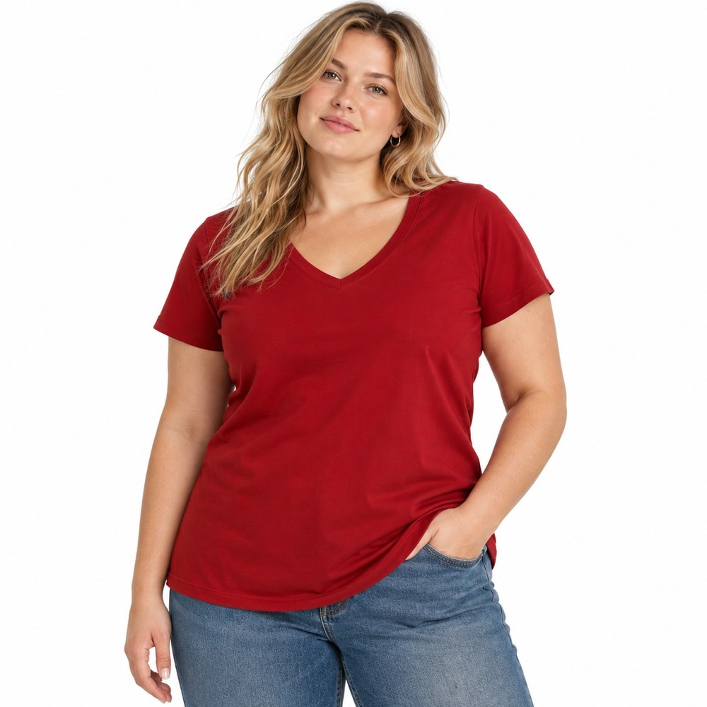 Eddie Bauer Essential Tee Women's V-Neck T-Shirt Red 100% Cotton Size L